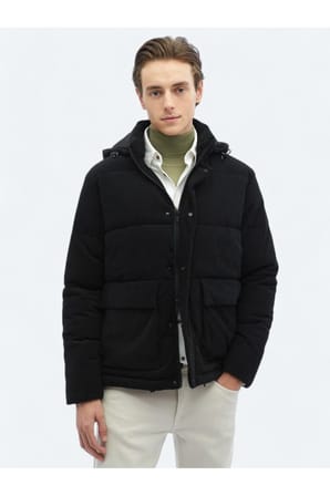 Siyah Regular Fit Casual Dokuma Mont