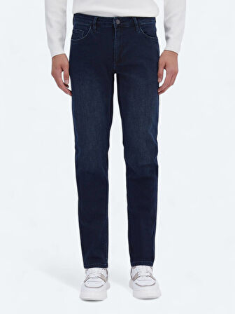 Lacivert Slim Fit Denim Pamuk Karışımlı Pantolon