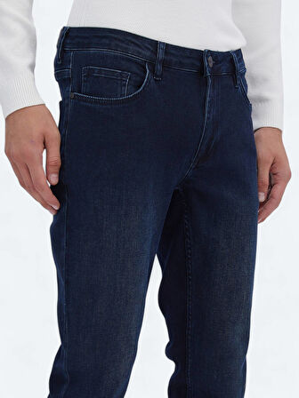 Lacivert Slim Fit Denim Pamuk Karışımlı Pantolon