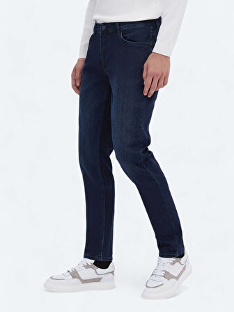 Lacivert Slim Fit Denim Pamuk Karışımlı Pantolon