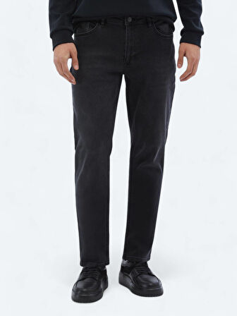 Siyah Slim Fit Denim Pamuk Karışımlı Pantolon