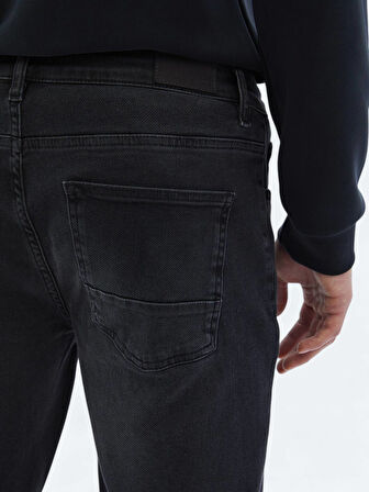 Siyah Slim Fit Denim Pamuk Karışımlı Pantolon
