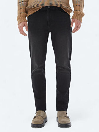 Siyah Slim Fit Denim Pamuk Karışımlı Pantolon