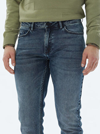 Lacivert Slim Fit Denim Pamuk Karışımlı Pantolon