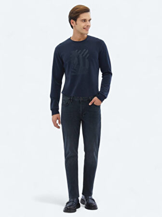 Lacivert Slim Fit Denim Pamuk Karışımlı Pantolon