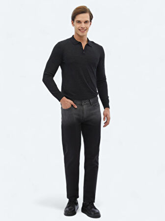 Siyah Slim Fit Çevre Dostu Denim Pamuk Karışımlı Pantolon