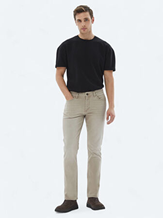 Bej Slim Fit Denim Pamuk Karışımlı Pantolon