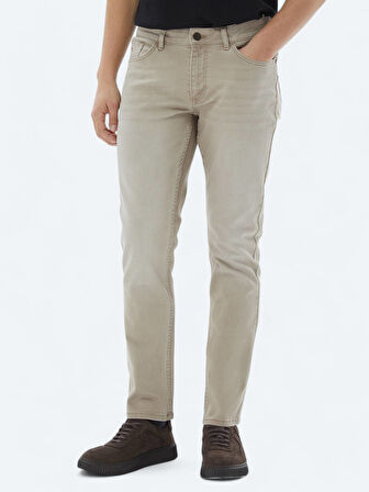 Bej Slim Fit Denim Pamuk Karışımlı Pantolon