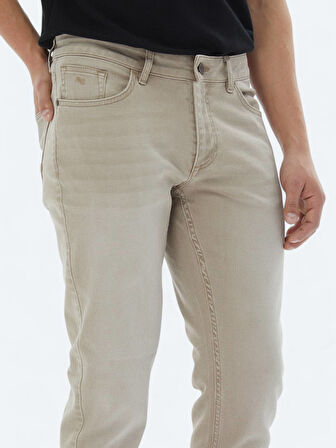 Bej Slim Fit Denim Pamuk Karışımlı Pantolon