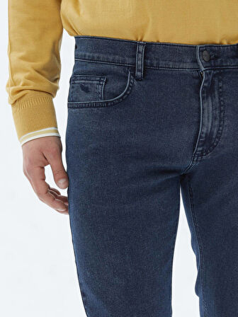 Lacivert Slim Fit Denim Pamuk Karışımlı Pantolon