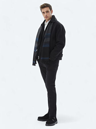 Siyah Oversize Fit Bebe Yaka Casual Örme Mont