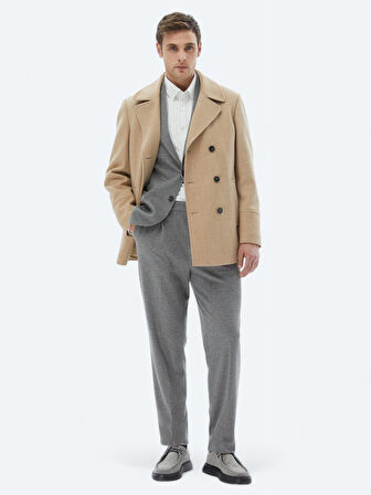 Deve Tüyü Regular Fit Kruvaze Yaka Casual Örme Kaban