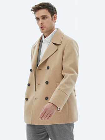 Deve Tüyü Regular Fit Kruvaze Yaka Casual Örme Kaban