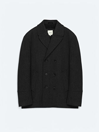 Siyah Regular Fit Kruvaze Yaka Casual Örme Kaban