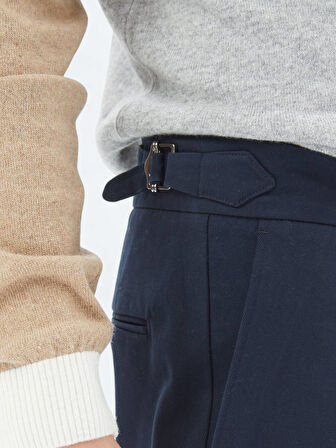 Lacivert Dokuma Carrot Fit Casual Pamuk Karışımlı Pantolon