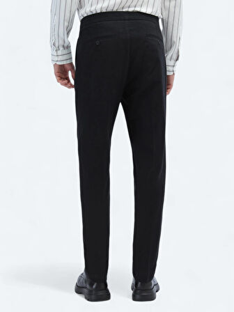 Siyah Dokuma Carrot Fit Casual Pamuk Karışımlı Pantolon