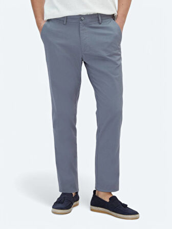 Gri Dokuma Regular Fit Casual Pamuk Karışımlı Pantolon