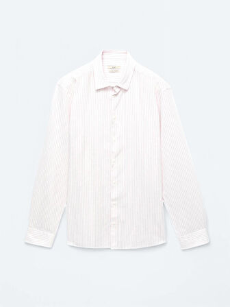 Pembe Çizgili Regular Fit Dokuma Casual Pamuk Karışımlı Gömlek