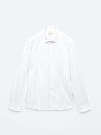 Mor Çizgili Regular Fit Dokuma Casual Pamuk Karışımlı Gömlek