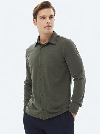 Haki Düz Regular Fit Casual Gömlek
