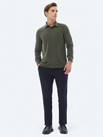 Haki Düz Regular Fit Casual Gömlek
