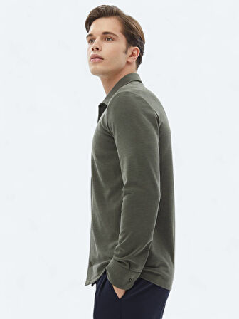 Haki Düz Regular Fit Casual Gömlek