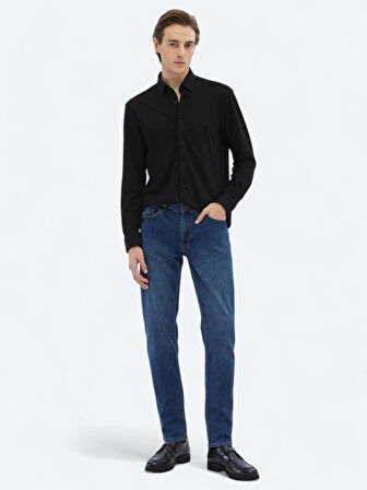 Siyah Regular Fit Casual Pamuk Karışımlı Gömlek