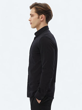 Siyah Düz Regular Fit Dokuma Casual %100 Pamuk Gömlek