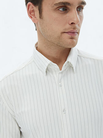 Beyaz Çizgili Regular Fit Casual Gömlek