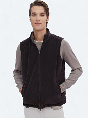 Koyu Vizon Regular Fit Gizli Kapüşon Casual Dokuma Spor Yelek