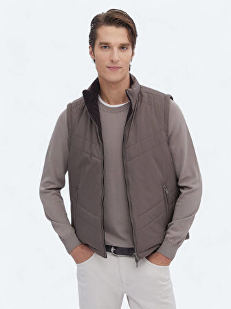 Koyu Vizon Regular Fit Gizli Kapüşon Casual Dokuma Spor Yelek