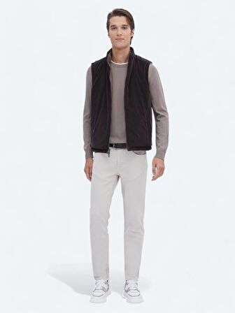 Koyu Vizon Regular Fit Gizli Kapüşon Casual Dokuma Spor Yelek