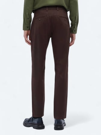 Koyu Kahve Dokuma Regular Fit Casual Pamuk Karışımlı Pantolon