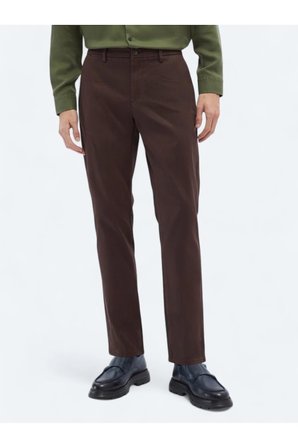 Koyu Kahve Dokuma Regular Fit Casual Pamuk Karışımlı Pantolon