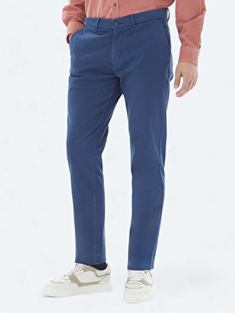 Koyu Mavi Dokuma Regular Fit Casual Pamuk Karışımlı Pantolon