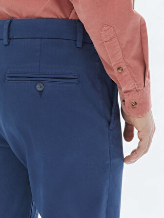 Koyu Mavi Dokuma Regular Fit Casual Pamuk Karışımlı Pantolon