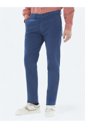 Koyu Mavi Dokuma Regular Fit Casual Pamuk Karışımlı Pantolon