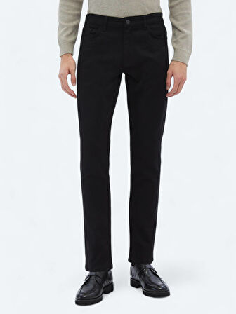 Siyah Dokuma Slim Fit Casual Pamuk Karışımlı Pantolon