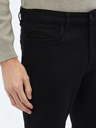 Siyah Dokuma Slim Fit Casual Pamuk Karışımlı Pantolon