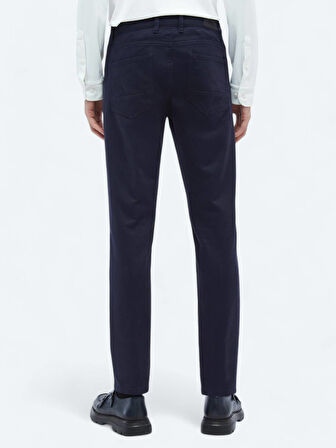 Lacivert Dokuma Slim Fit Casual Pamuk Karışımlı Pantolon