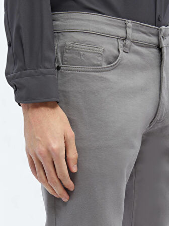 Gri Dokuma Slim Fit Casual Pamuk Karışımlı Pantolon