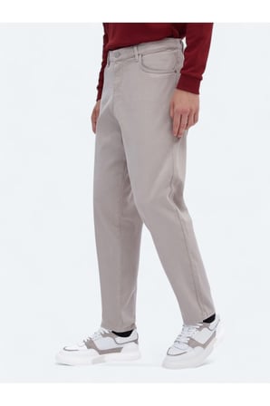 Bej Dokuma Carrot Fit Casual Pamuk Karışımlı Pantolon