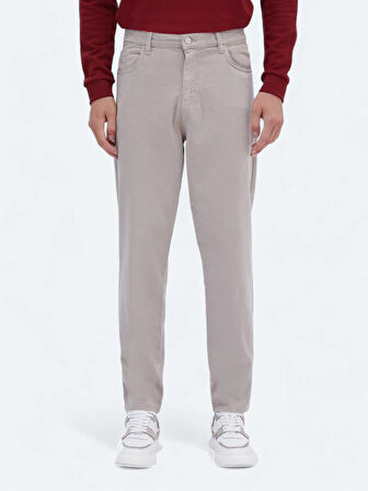 Bej Dokuma Carrot Fit Casual Pamuk Karışımlı Pantolon