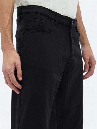 Siyah Dokuma Carrot Fit Casual Pamuk Karışımlı Pantolon