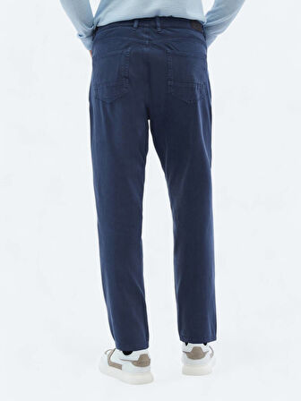 İndigo Dokuma Carrot Fit Casual Pamuk Karışımlı Pantolon