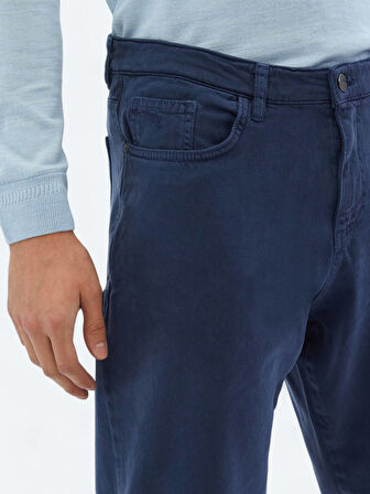 İndigo Dokuma Carrot Fit Casual Pamuk Karışımlı Pantolon