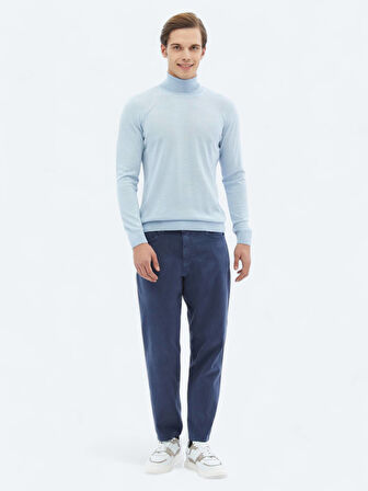 İndigo Dokuma Carrot Fit Casual Pamuk Karışımlı Pantolon