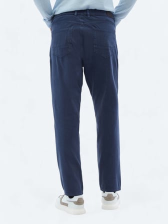 İndigo Dokuma Carrot Fit Casual Pamuk Karışımlı Pantolon