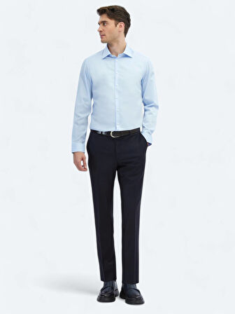 Koyu Mavi Düz Slim Fit Dokuma Klasik %100 Pamuk Gömlek
