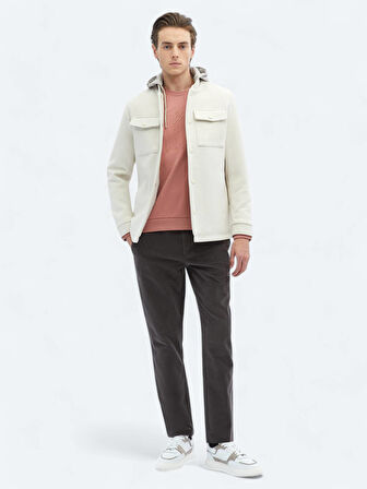 Açık Bej Regular Fit Kapüşonlu Casual Dokuma Mont